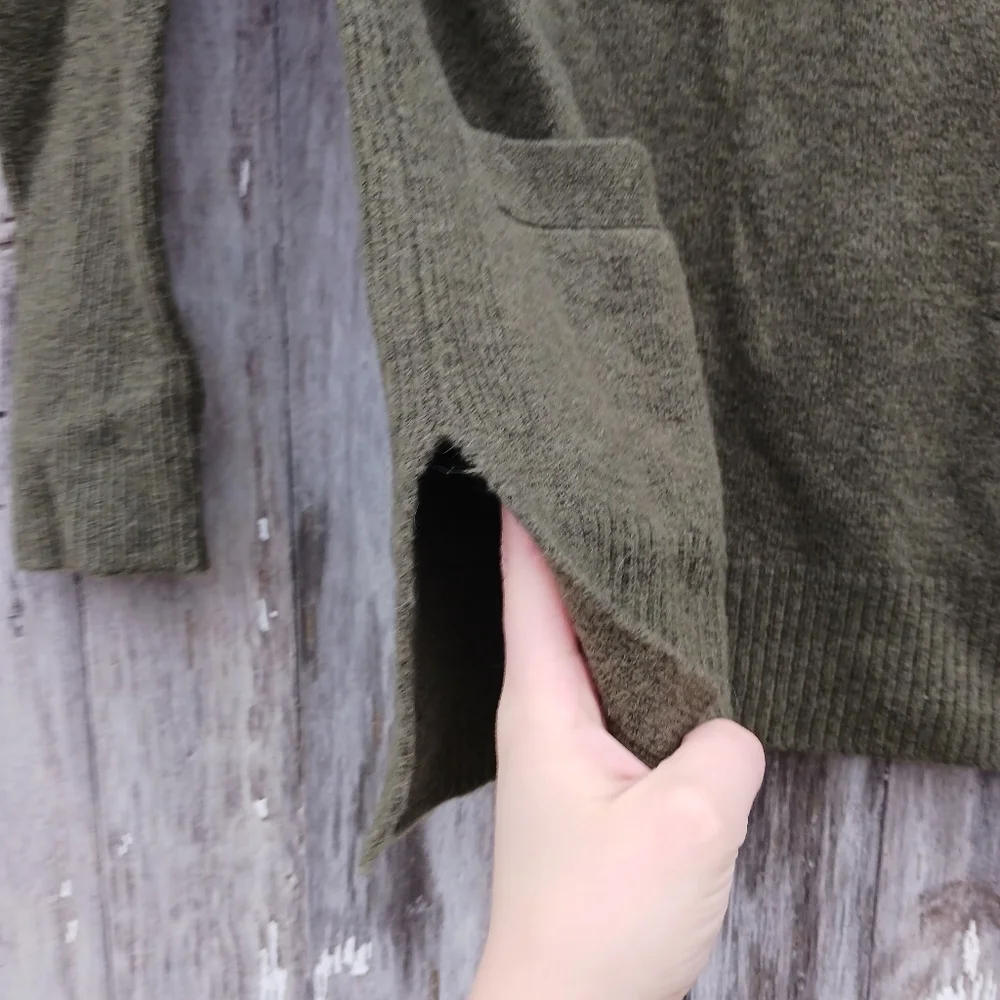 J. Crew‎ Sz XXS V-Neck Front-Pocket Forest Green Tunic Sweater in Supersoft Yarn